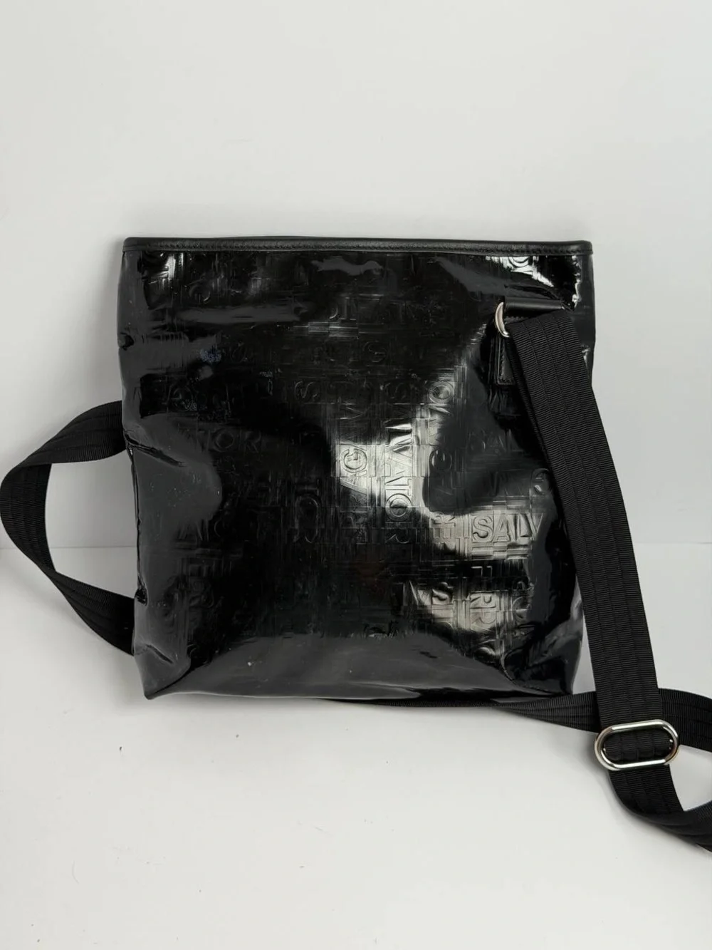 Salvatore Ferragamo Black Patent Leather Crossbody Bag
